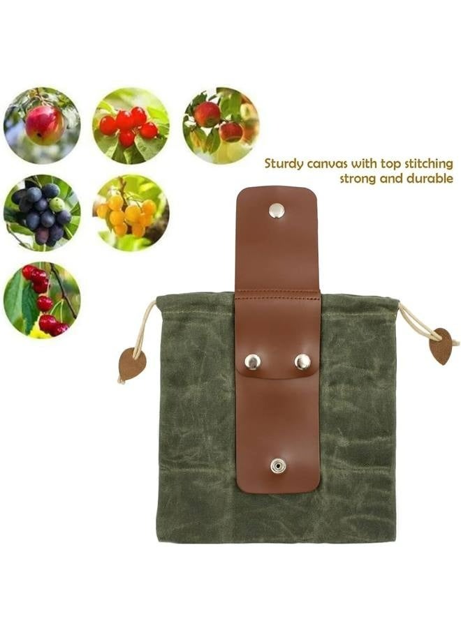 Waxed Canvas  Leather Foraging Pouch | Waterproof Collapsible Belt Bag for Mushroom Picking, Bushcraft  Hiking | Drawstring Buckle Waist Pack with Detachable Straps - Image 2